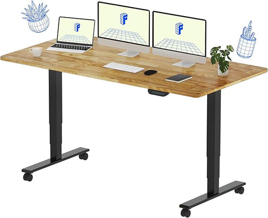 FLEXISPOT E6 MAX Solid Wood 63x24 Inch Dual Motor 3-Stage Heavy Duty Standing Desk, 330lbs Weight Capacity, Height Adjustable Desk w/Cable Management & Wheels(Butcher Block Rubberwood + Black Frame)