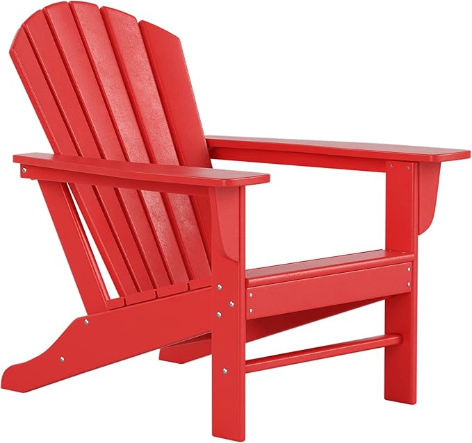 Costaelm Outdoor Adirondack Chair, HDPE Patio Chair, Weather Resistant Lawn Firepit Outside Chairs for Porch, Poolside, Garden, Backyard Deck, Red