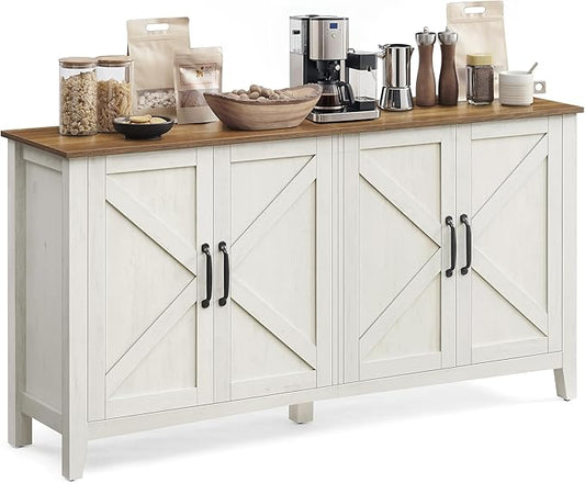 VASAGLE LIRY Collection - Storage Cabinet, Buffet Cabinet, Sideboard, Credenza, with Adjustable Shelves, for Living Room, Entryway, Rustic White and Honey Brown ULSC381W01