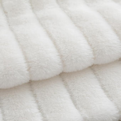 Pack of 2 Faux Fur Throw Pillow Covers 16x16 Inch Striped Decorative Soft Plush Couch Pillow Case Home Decor for Bed, Sofa, Living Room Cream White