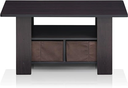 Furinno Andrey Coffee Table with Bin Drawer, Dark Walnut