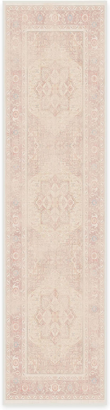 RUGGABLE Washable Runner Rug – Kamran Soft Pink 2.5x10, Stain-Resistant, Non-Slip Hallway Runner – Machine Washable Rug for Hallway, Entryway, Living Room & Kitchen–with Cushioned Pad
