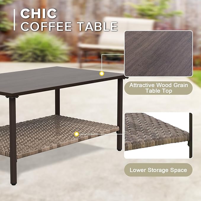 COOS BAY Aurora Terrace Half-Moon Outdoor Furniture Set, Rattan Conversation Set with Curved 5-Seat Sofa, Coffee Table, Seats 5, Beige/Beige