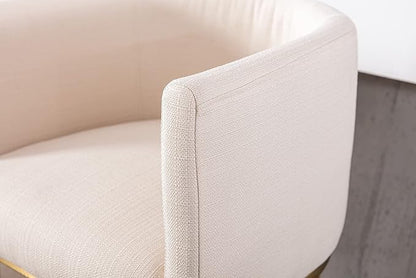 Contemporary Cream Linen Bar Stools Set of 4, 32" Upholstered Fabric Counter Height Barstool Kitchen Counter Island Stools with Golden Metal Base