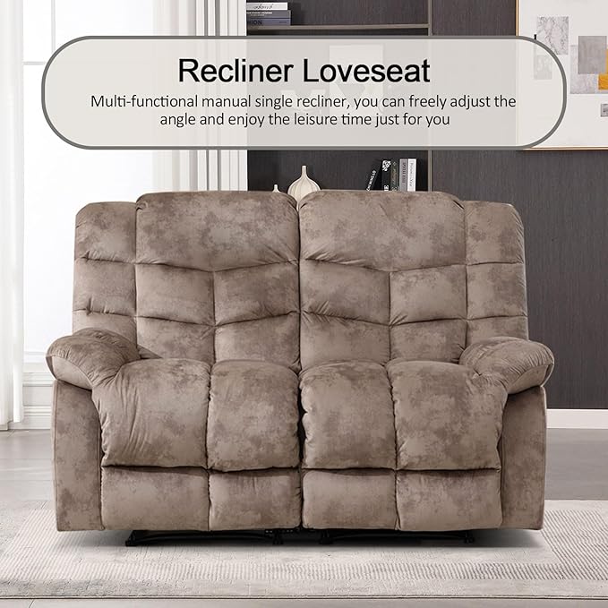 CANMOV Manual Recliner Sofa Set,2 Pieces Sofa Furniture Set for Living Room, Manual Reclining Loveseat and Recliner Sofa with Overstuffed Arms for Living Room, Bedroom, Light Brown (2+3)