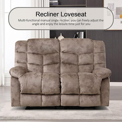 CANMOV Manual Loveseat Recliner, 2 Seat Recliner Sofa Chair with Armrest and Overstuffed Backrest, Couch Set for Living Room, Bedroom, Office, Light Brown