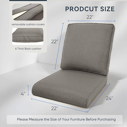 Patio Chair Cushions 4 Packs - Outside High Back Thick Water-Resistant Cushion 22x24 with Zipper Cover for Outdoor Glider Rocking Chairs Loveseat Couch – Grey/Regular