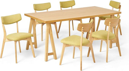 Christopher Knight Home Rachel Mid-Century Modern 7 Piece Dining Set with A-Frame Table, Green Tea + Natural Oak
