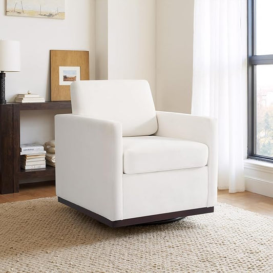 UIXE Swivel Accent Chair, Chenille Upholstered Armchair Comfy Club Chair for Living Room, Mid Century Modern Arm Chair Single Sofa Nook Bedroom Side Reading Seat - Beige