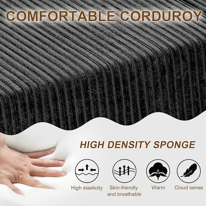 JSLOVE Modular L-Shape Sectional Sofa with Chaise, 3 Seat Movable Boneless Cloud Couch in One Box, Sofa Couch Bed with Ultra-Soft Corduroy Fabric, No Assembly Required for Living Room, Bedroom(Black)