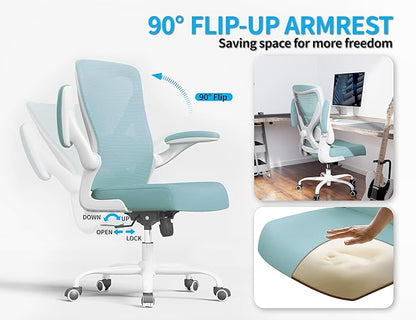 Office Chair - Ergonomic Desk Chair with Adjustable Lumbar Support, Mesh Computer Chair, Executive Office Chairs for Adults, Wide Seat Office Chair Back Support for Tall Men (Lake Blue)