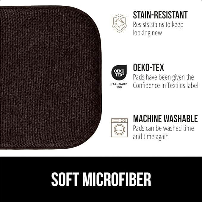 GORILLA GRIP Slip Resistant Chair Cushions, No Ties Required, Memory Foam Pads for Dining Room, Kitchen Table, Office, Rocking Chairs, Plush Seat Cover Cushion Pad, Home Decor, Set of 4, 16x16, Brown