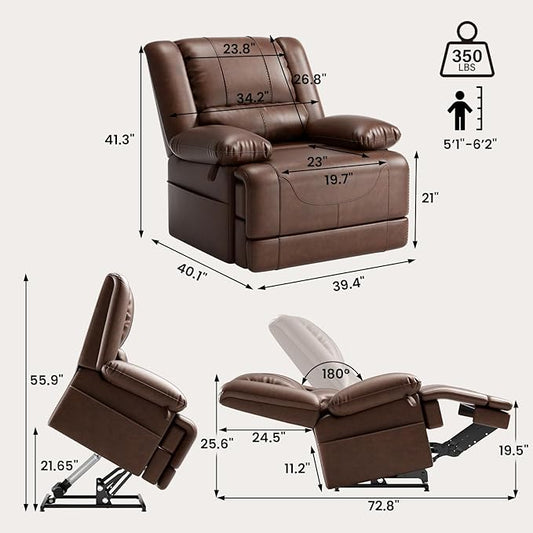 Large Dual Motor Power Lift Recliner Chair with Massage and Heat for Elderly People, Infinite Position,USB Ports and Remote Control,Breathable Leather (Brown)
