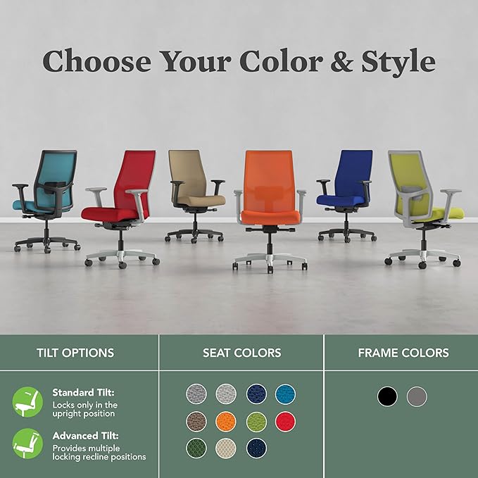 HON Ignition 2.0 Mid Back Task Chair, Spectrum Mesh, Advanced Synchro-Tilt Control, Office Chair with Lumbar Support, Height and Width Adjustable Arms, Black Frame, Quicksand