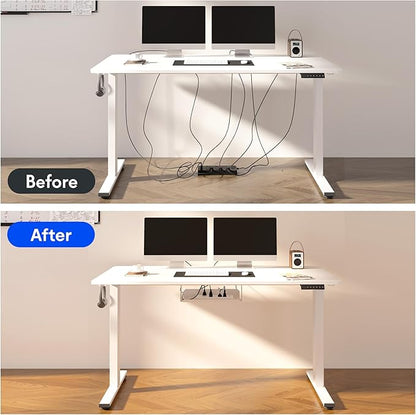 FLEXISPOT EN2Whole-Piece Standing Desk with Clamp Power Strip, 48 x 24'' Electric Stand Up Height Adjustable Desk with Cable Management (Black Frame + 48" Marble Gray, 2 Packages)