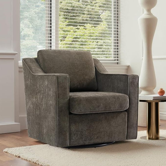 UIXE Swivel Accent Chair, Chenille Upholstered Arm Chair for Living Room, Modern Club Armchair Comfy Single Sofa Bedroom Reading Seat with Lumbar Pillow - Coffee