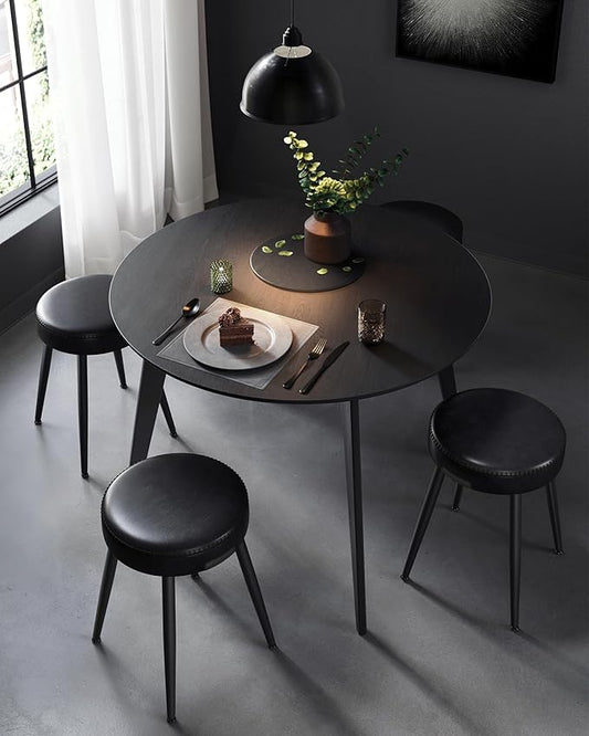 VASAGLE EKHO Collection - Dining Chairs Stools Set of 4, Upholstered Kitchen Chairs, Vanity Stools, Synthetic Leather with Stitching, Mid-Century Modern, 19-Inch Tall, Easy Assembly, Ink Black