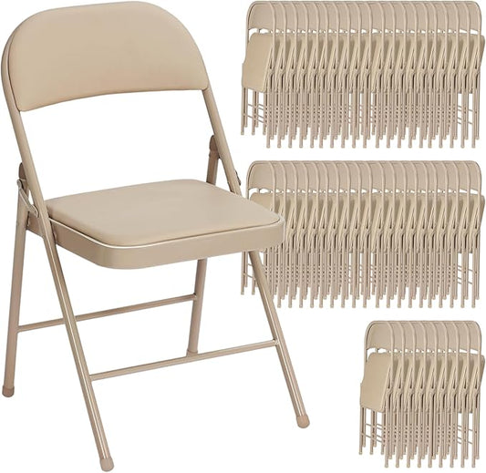 Khaki Folding Chairs 50 Pack with Comfortable Cushion and Back, 330LBS Capacity, Portable & Foldable Indoor Outdoor Chairs with Durable Metal Frame for Office Party Events Kitchen Dinning Wedding