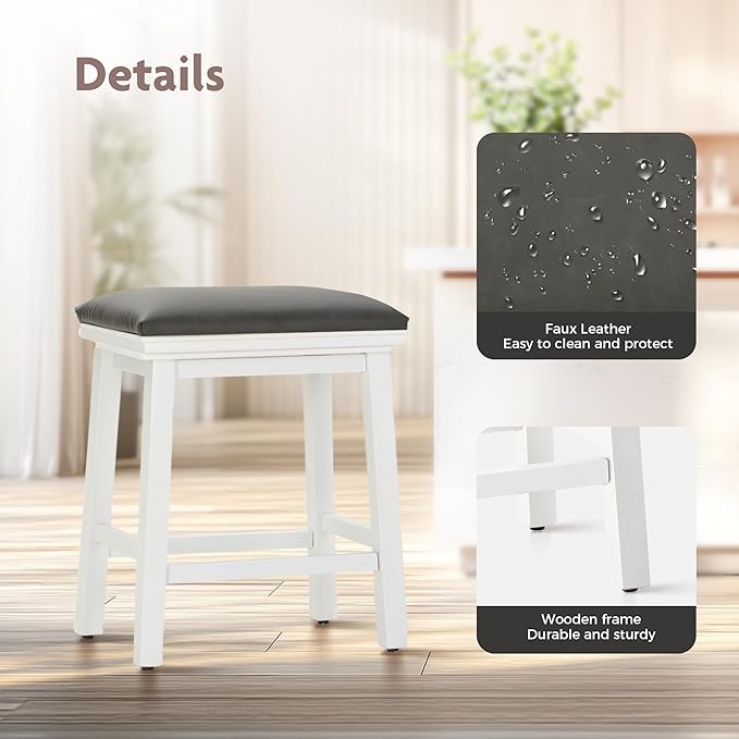 ALPHA HOME 24 Inch Counter Height Bar Stools Set of 4, Modern Design, Upgraded Faux Leather Upholstery, Sturdy Wood Legs - Ideal for Kitchen Islands, Black