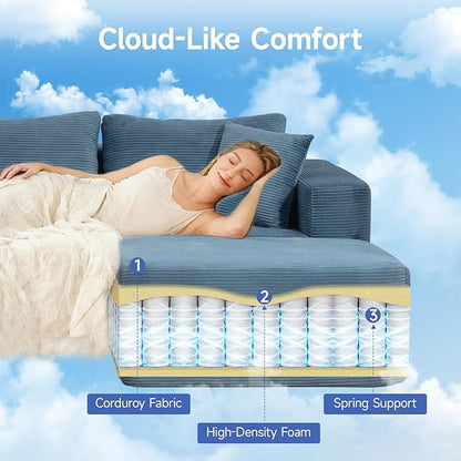 2025 New 108" Cloud Couch Sectional, Modular Sectional Sofa with L-Shaped Chaise, Deep Seat Sectional Modular Couch for Living Room, No Assembly Required (Blue, Chaise Ottoman)