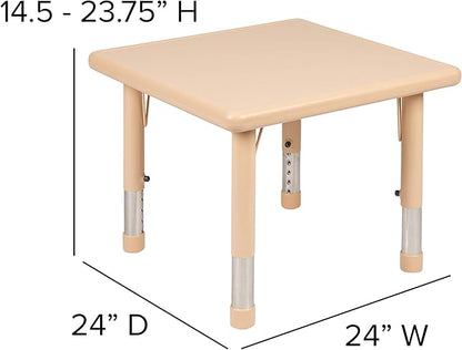 Flash Furniture Wren 24" Square Natural Plastic Height Adjustable Activity Table