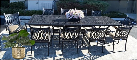 Patioland Grand Tuscany Outdoor Cast Aluminum Powder Coated 11-Piece Dining Set with Extendable 48X132 Table (with 10 Regular Chairs)