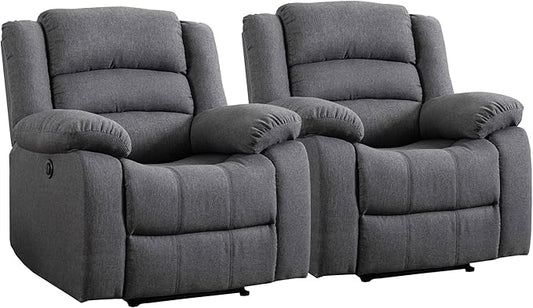 EBELLO Classic Power Recliner Chair, Oversized Electric Overstuffed Chair with Thicked Cushion and Back, Single Sofa with Comfortable Armchair, Gray, 2Pcs