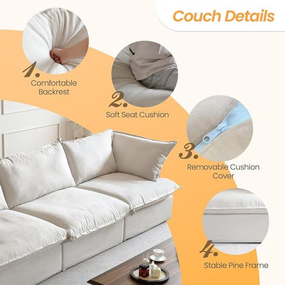 JACH Modular Sectional Couches for Living Room, Deep 4 Seats 162" Sectional Sofa, Cushion Covers Removable, Two Corners and Two Middle, Sofas Furniture for Living Room, Beige