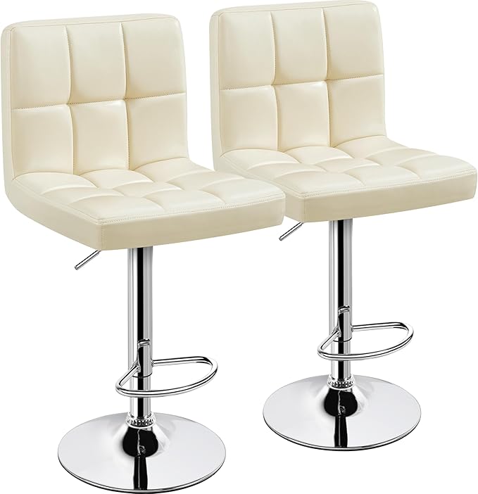 Yaheetech Bar Stools Set of 2, Adjustable PU Leather Swivel Barstools, Modern Counter Height Stools with Back and Footrest for Bar, Kitchen, Dining Room, Beige