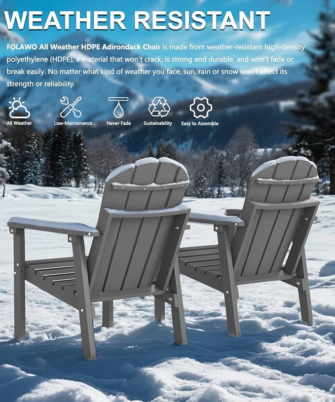 Adirondack Chair Set of 6, All Weather HDPE Fire Pit Chairs, Oversized Plastic Adirondack Chair for Outdoor, Balcony, Deck, Backyard, Patio, Garden, Poolside, Lawn Grey
