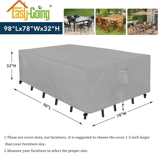 Easy-Going Rectangle Patio Furniture Cover Waterproof Outdoor Dining Table and Chair Cover Anti-UV Outside Sectional Sofa Set Covers (98"L x 78"W x 32"H, Grey)