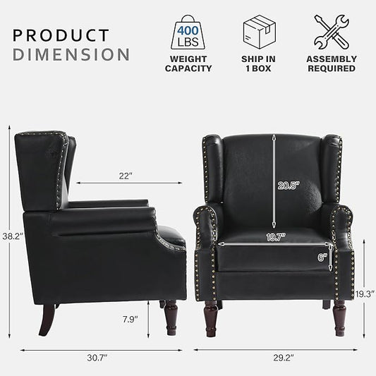 Lumibee Accent Chair, Faux Leather High Back Armchair or Living Room, Comfy Upholstered Single Sofa Reading Chair with Solid Wood Legs for Office, Bedroom, Waiting Room-Black