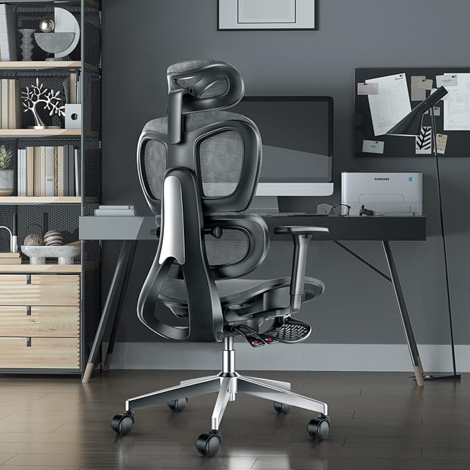 PatioMage Ergonomic Office Chair, Big and Tall Desk Chair with Adjustable Lumbar Support & Seat Depth, High Back Computer Chair, Swivel Mesh Chairs with Wheels for Home Office, Darkgrey