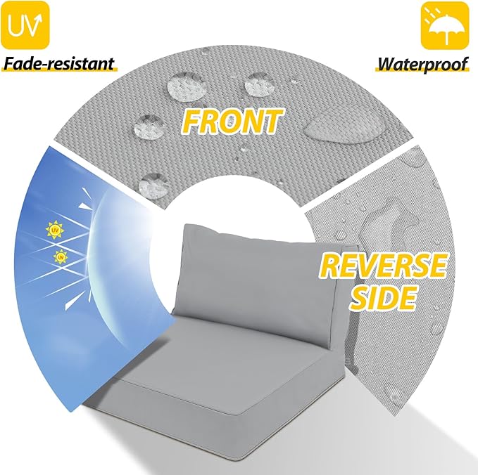 AAAAAcessories Outdoor Deep Seat Cushions, Waterproof, Fade-Resistant Patio Furniture Replacement Cushions, 24" x 24" x 5" + 24" x 13.5", Set of 4, Gray