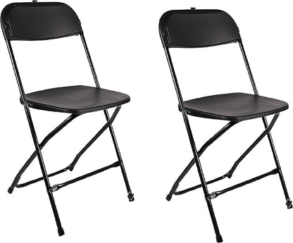 BTEXPERT Set of 2,Black Plastic Folding Chair Steel Frame Commercial High Capacity Event Chair Lightweight Set for Office Wedding Party Picnic Kitchen Dining Church School