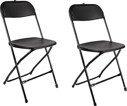 BTEXPERT Set of 2,Black Plastic Folding Chair Steel Frame Commercial High Capacity Event Chair Lightweight Set for Office Wedding Party Picnic Kitchen Dining Church School