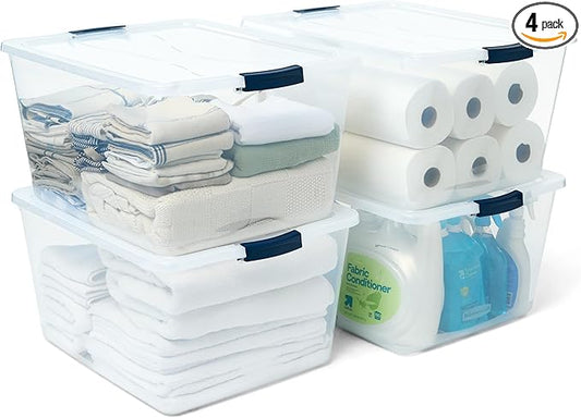 Rubbermaid Cleverstore 71 Qt Clear Storage Bins with Lids, 4-Pack, Stackable, BPA-Free, Made in USA