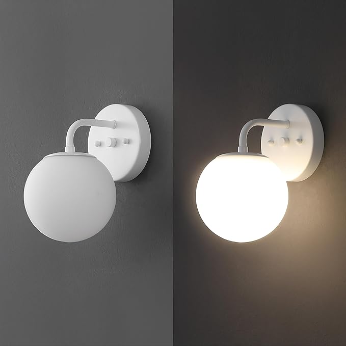 JONATHAN Y JYL3534D Louis Parisian Globe 5.75" 1-Light Metal/Frosted Glass Modern Contemporary LED Vanity Light Midcentury, Glam, Transitional, Bathroom, Powder Room, Dressing Room, Bedroom, White