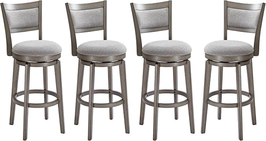 PrimeZone Swivel Bar Stools Set of 4, 30 Inch Bar Height Barstools, High Back Bar Stool with Solid Wood Legs & Wrap-Around Footrest, Counter Stools for Kitchen Island, Pub & Cafe, Grey