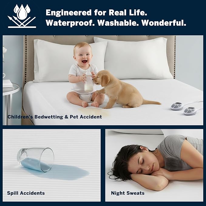 Serta Waterproof Heated Mattress Pad, Electric Bed Warmer with 10 Heat Settings, Auto Shut Off Timer, ETL Certified Electric Mattress Pad, Elastic Deep Pocket, Machine Washable, White Twin XL