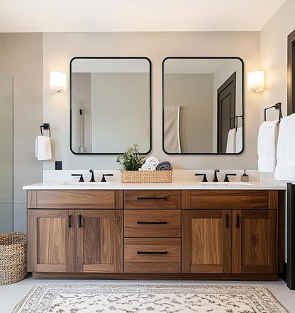 ANDY STAR Black Bathroom Mirror, 30x36 Inch Rounded Rectangle Mirror for Bathroom, Modern Tube Metal Framed Rectangular Mirror for Vanity, Contemporary Wall-Mounted Mirror with Explosion-Proof Film