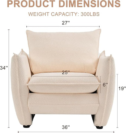 Oversized Armchair, Modern Accent Chair Upholstered in Soft Cloud Fabric with Plush Cushions – Comfy Lounge Chair for Reading Nook, Living Room, and Bedroom (Beige, Set of 1)