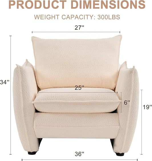 Oversized Armchair, Modern Accent Chair Upholstered in Soft Cloud Fabric with Plush Cushions – Comfy Lounge Chair for Reading Nook, Living Room, and Bedroom (Beige, Set of 2)