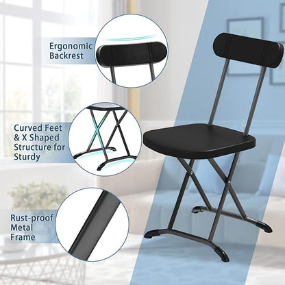 GYMAX Folding Chair, 400lbs Plastic Chairs Set with Steel Frame & Ergonomic Curved Back, Indoor & Outdoor Commercial Event Seat for Meeting, Wedding, Stackable Lightweight Folding Chairs (2, Black)
