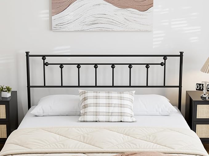 Metal Queen Size Headboard, Victorian Farmhouse Style, Easy Assembly, Steel Headboard Only for Bedroom - Black