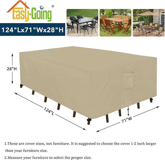 Easy-Going Rectangle Patio Furniture Cover Waterproof Outdoor Dining Table and Chair Cover Anti-UV Outside Sectional Sofa Set Covers (124"L x 71"W x 28"H, Camel)