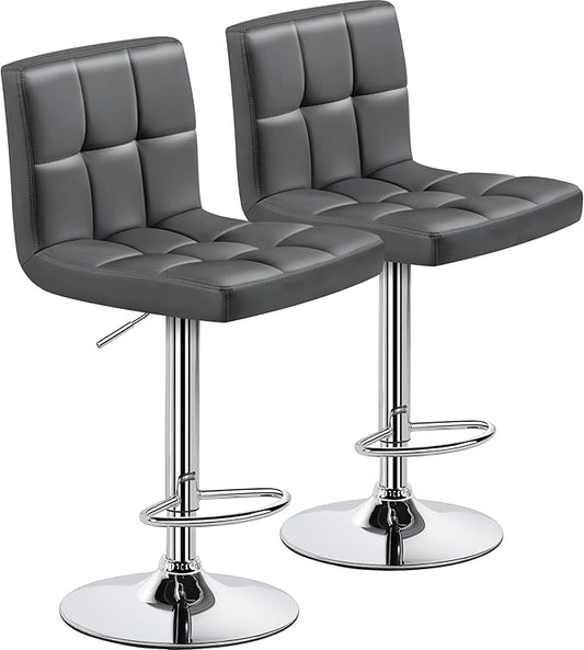 Yaheetech 2 Pack Bar Stools with Backrest, Adjustable Height 25"-36" Swivel Counter Stools, PU Leather Kitchen Barstools with Footrest for Kitchen Island, Dining Room, Gray