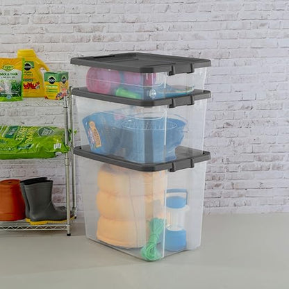 Sterilite 6-Pack Modular Stacker Box, Durable Clear Plastic Storage Bins with Latching Lids, 40 Quart - Stackable Organizing Container Boxes for Closet, Bathroom, and Office