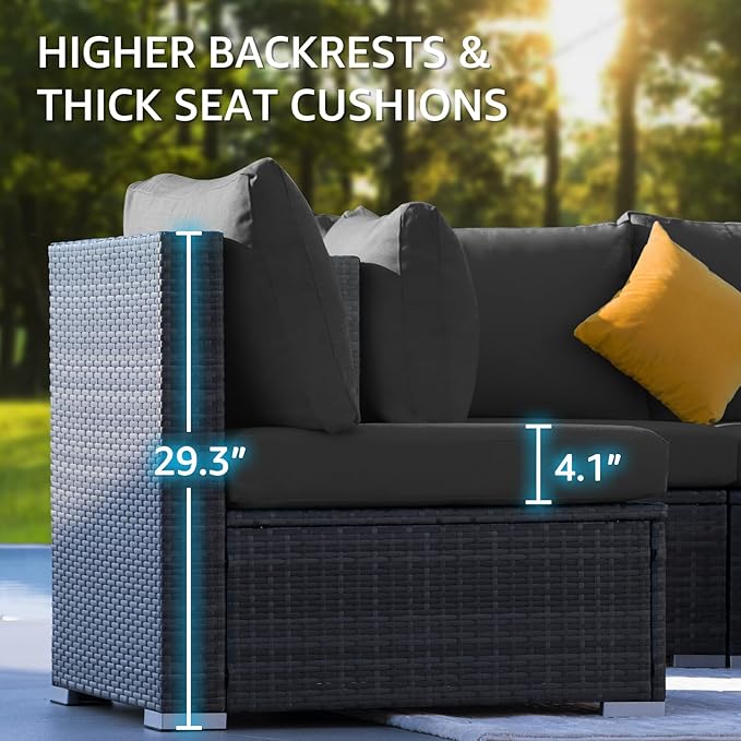 NICESOUL 11 Piece Modern Outdoor Furniture Sofa Set, Extra Large Size Wicker Patio Modular Sectionals, 29.3'' High Back All-Weather Conversations, Deep Wide Seats Sofa Couches for Backyard Deck, Grey