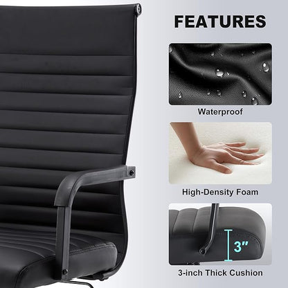 Office Desk Chair, Ergonomic Conference Room Chairs, PU Leather Executive Ribbed Computer Chair, Swivel Rolling Chair for Home Office